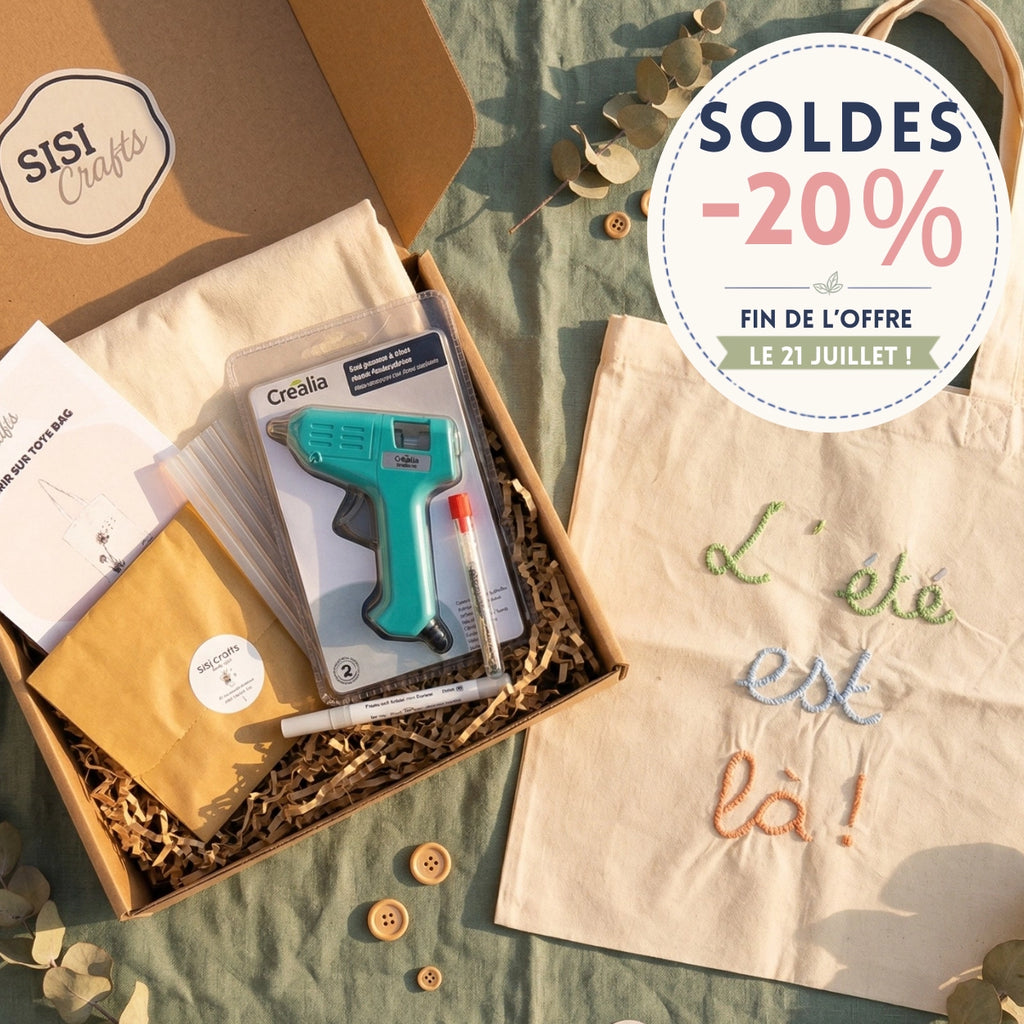 Box broderie sur Tote bag avec pistolet à colle