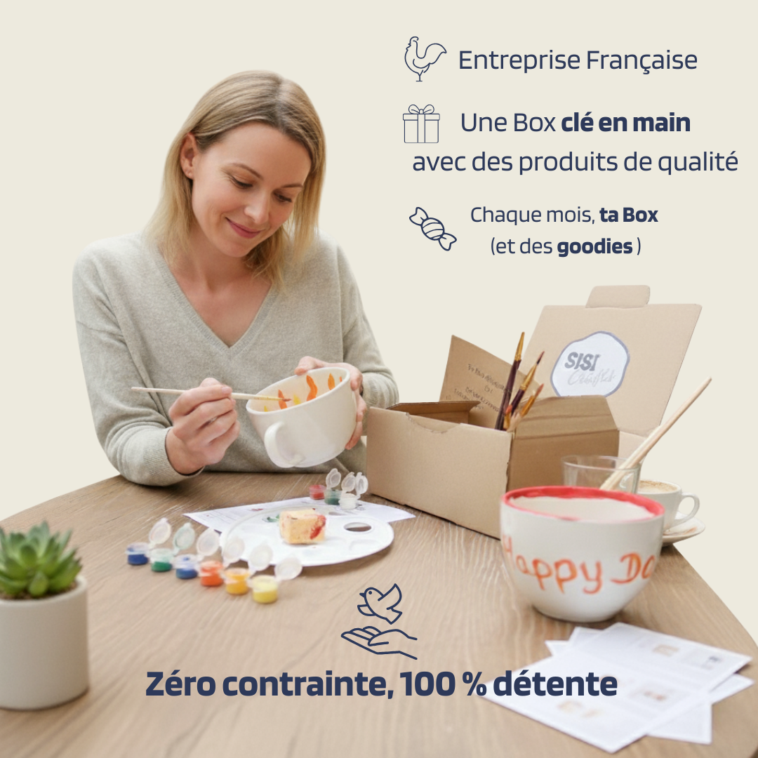 Femme réalisant une activité créative avec sa box DIY SisiCrafts